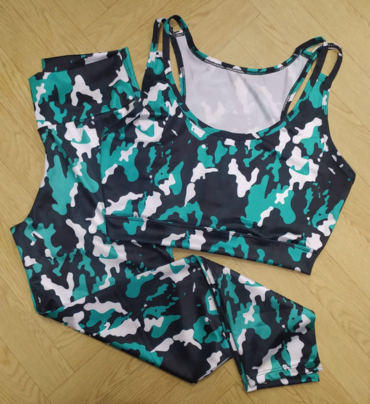 XL Blue Camo Workout set women